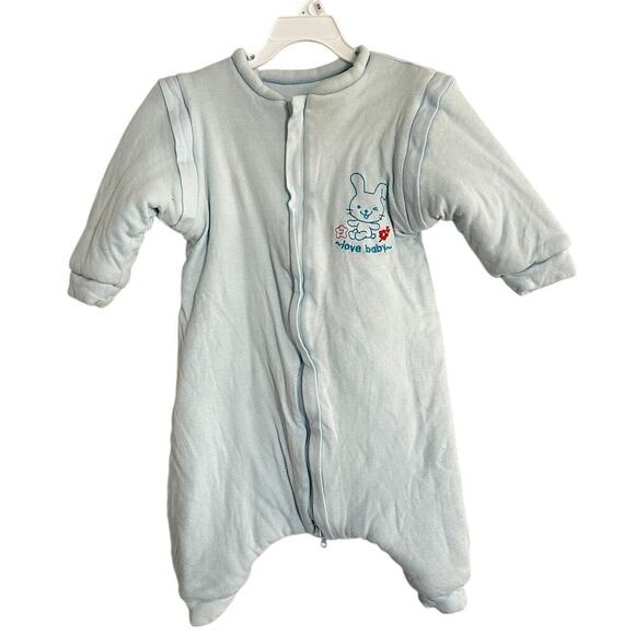 Unbranded Other - Light Blue Size 3 to 6 months Baby Boy Zip Love Cat Sleepsuit One Piece FLAWED